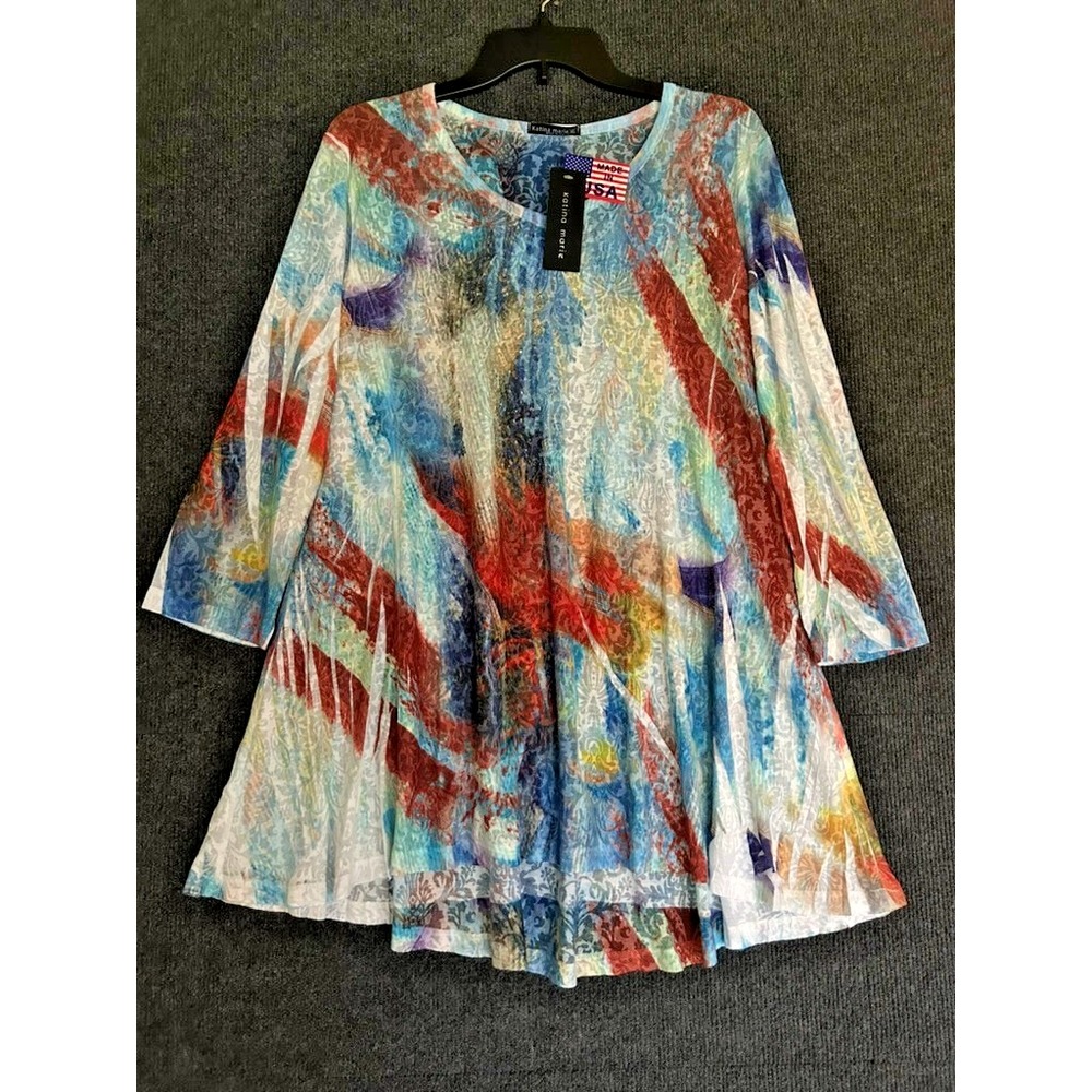 Katina Marie Swing Tunic Top XL Colorful Abstract Artsy Boho Flowy Burnout